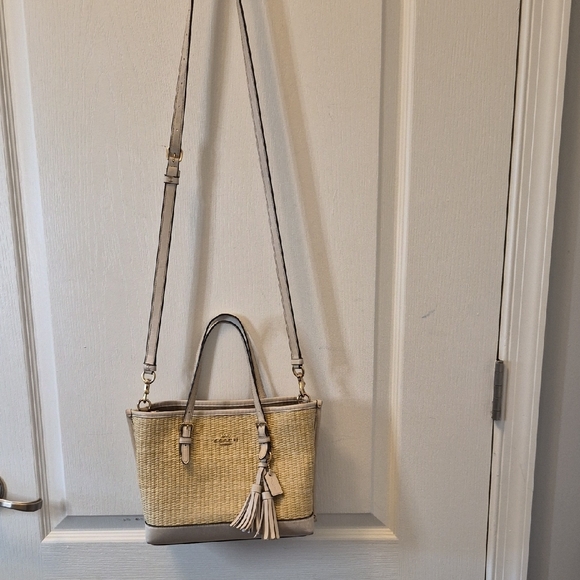 Coach Mollie Tote Straw with Beige Leather Trim and Tassel Crossbody - Picture 16 of 16